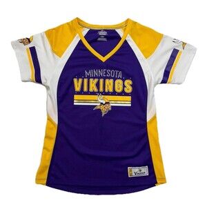 Majestic NFL Fan Fashion Minnesota Vikings Jersey Rhinestones Women’s Sz L